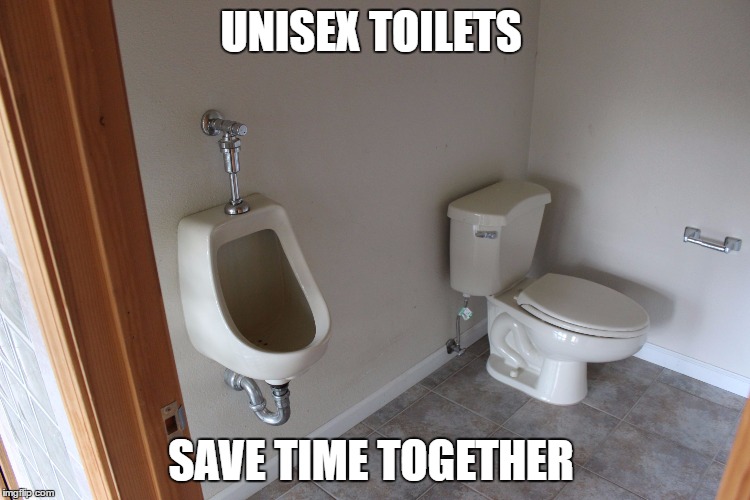 Unisex toilets  | UNISEX TOILETS; SAVE TIME TOGETHER | image tagged in toilet,unisex,save time | made w/ Imgflip meme maker
