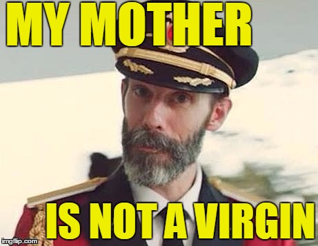 Just thought you should know   :-) | MY MOTHER; IS NOT A VIRGIN | image tagged in captain obvious | made w/ Imgflip meme maker