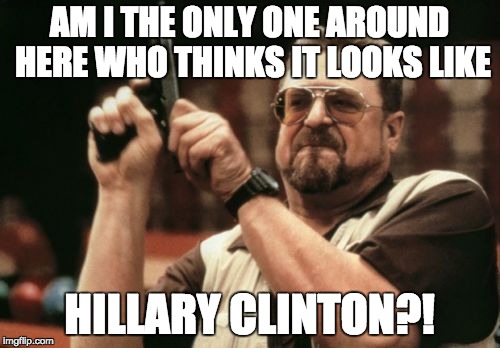 Am I The Only One Around Here Meme | AM I THE ONLY ONE AROUND HERE WHO THINKS IT LOOKS LIKE HILLARY CLINTON?! | image tagged in memes,am i the only one around here | made w/ Imgflip meme maker