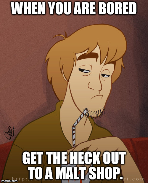 What Shaggy Thinks Of Life | WHEN YOU ARE BORED; GET THE HECK OUT TO A MALT SHOP. | image tagged in shaggy | made w/ Imgflip meme maker