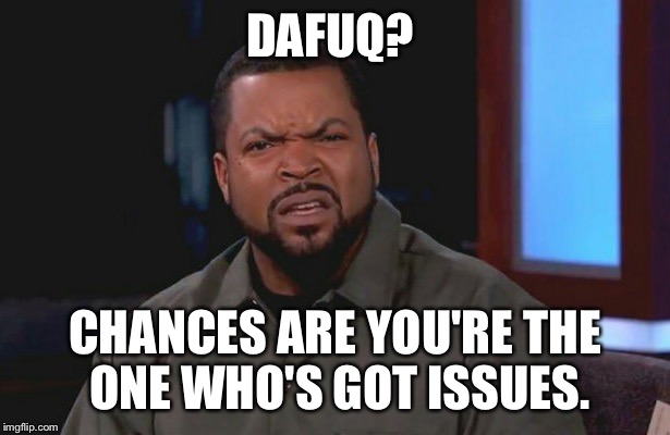 Ice Cube - What? | DAFUQ? CHANCES ARE YOU'RE THE ONE WHO'S GOT ISSUES. | image tagged in ice cube - what | made w/ Imgflip meme maker