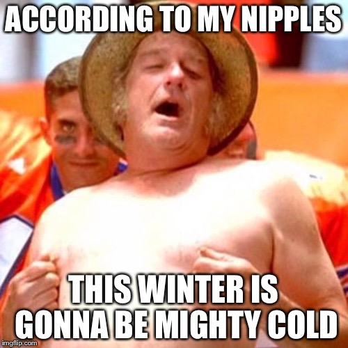Farmer Fran | ACCORDING TO MY NIPPLES; THIS WINTER IS GONNA BE MIGHTY COLD | image tagged in farmer fran | made w/ Imgflip meme maker