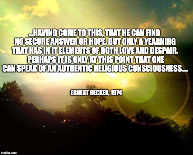 World Peace | ...HAVING COME TO THIS, THAT HE CAN FIND NO SECURE ANSWER OR HOPE, BUT ONLY A YEARNING THAT HAS IN IT ELEMENTS OF BOTH LOVE AND DESPAIR.  PERHAPS IT IS ONLY AT THIS POINT THAT ONE CAN SPEAK OF AN AUTHENTIC RELIGIOUS CONSCIOUSNESS.... ERNEST BECKER, 1974 | image tagged in world peace | made w/ Imgflip meme maker