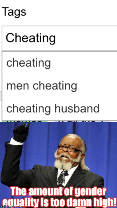 Saw This While Tagging My Meme! | The amount of gender equality is too damn high! | image tagged in memes,too damn high,funny,gender equality | made w/ Imgflip meme maker