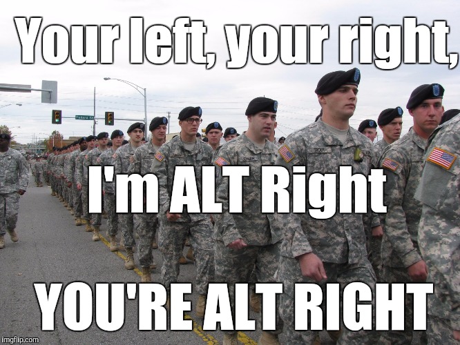 Everything the Left don't like is racist | Your left, your right, I'm ALT Right; YOU'RE ALT RIGHT | image tagged in alt right,conservative,not racist,so it begins | made w/ Imgflip meme maker