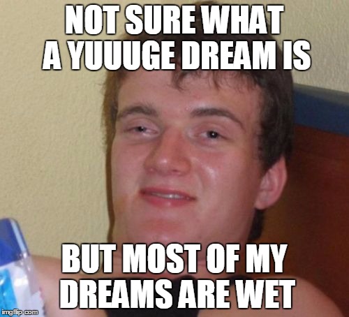 10 Guy Meme | NOT SURE WHAT A YUUUGE DREAM IS BUT MOST OF MY DREAMS ARE WET | image tagged in memes,10 guy | made w/ Imgflip meme maker