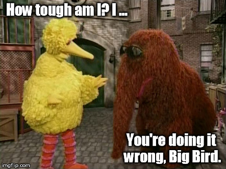 Variations on a theme ... | How tough am I? I ... You're doing it wrong, Big Bird. | image tagged in memes,big bird and snuffy,how tough are you | made w/ Imgflip meme maker