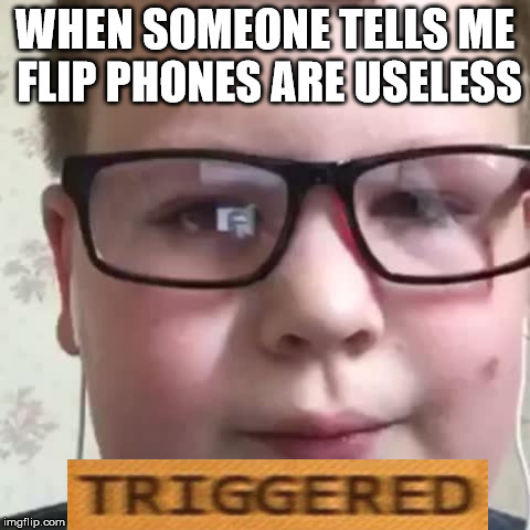 WHEN SOMEONE TELLS ME FLIP PHONES ARE USELESS | image tagged in hunter | made w/ Imgflip meme maker