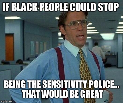 That Would Be Great Meme | IF BLACK PEOPLE COULD STOP; BEING THE SENSITIVITY POLICE... THAT WOULD BE GREAT | image tagged in memes,that would be great | made w/ Imgflip meme maker
