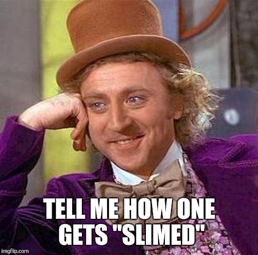 Creepy Condescending Wonka Meme | TELL ME HOW ONE GETS "SLIMED" | image tagged in memes,creepy condescending wonka | made w/ Imgflip meme maker