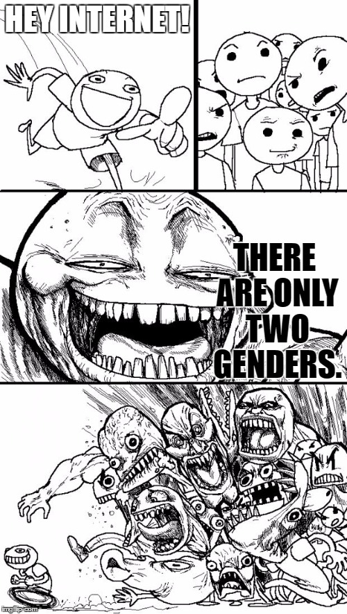 I know this is unoriginal but still | HEY INTERNET! THERE ARE ONLY TWO GENDERS. | image tagged in memes,hey internet | made w/ Imgflip meme maker