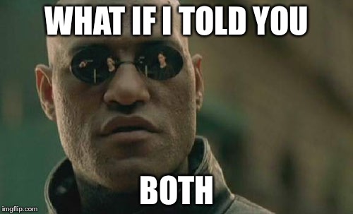 Matrix Morpheus Meme | WHAT IF I TOLD YOU BOTH | image tagged in memes,matrix morpheus | made w/ Imgflip meme maker