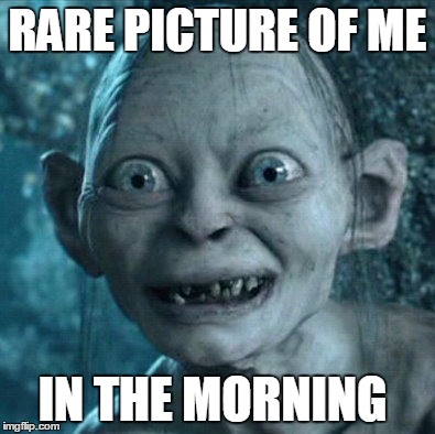 Gollum | RARE PICTURE OF ME; IN THE MORNING | image tagged in memes,gollum | made w/ Imgflip meme maker