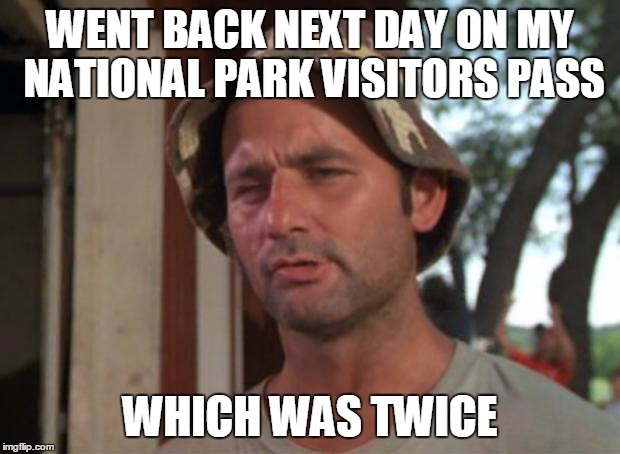WENT BACK NEXT DAY ON MY NATIONAL PARK VISITORS PASS WHICH WAS TWICE | made w/ Imgflip meme maker