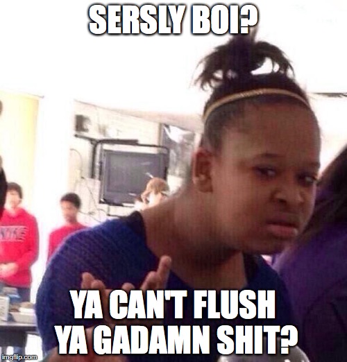 When your roommate doesn't remember to flush. | SERSLY BOI? YA CAN'T FLUSH YA GADAMN SHIT? | image tagged in memes,black girl wat | made w/ Imgflip meme maker