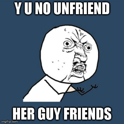 Y U No Meme | Y U NO UNFRIEND HER GUY FRIENDS | image tagged in memes,y u no | made w/ Imgflip meme maker