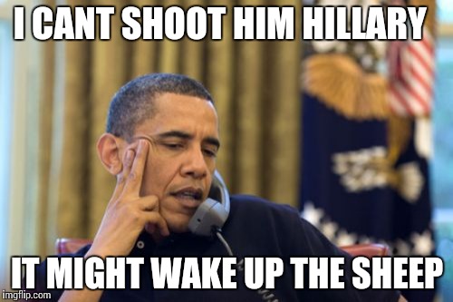 No I Can't Obama | I CANT SHOOT HIM HILLARY; IT MIGHT WAKE UP THE SHEEP | image tagged in memes,no i cant obama | made w/ Imgflip meme maker