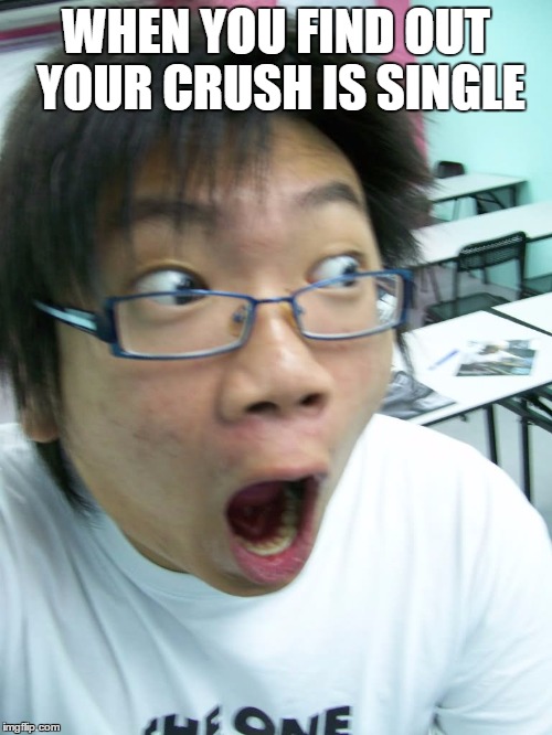 WHEN YOU FIND OUT YOUR CRUSH IS SINGLE | image tagged in crush,single,suprise | made w/ Imgflip meme maker