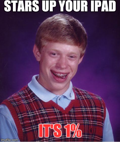 Bad Luck Brian Meme | STARS UP YOUR IPAD; IT'S 1% | image tagged in memes,bad luck brian,ipad,battery | made w/ Imgflip meme maker