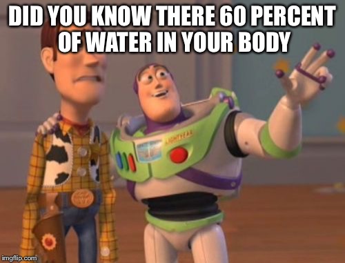 X, X Everywhere | DID YOU KNOW THERE 60 PERCENT OF WATER IN YOUR BODY | image tagged in memes,x x everywhere | made w/ Imgflip meme maker
