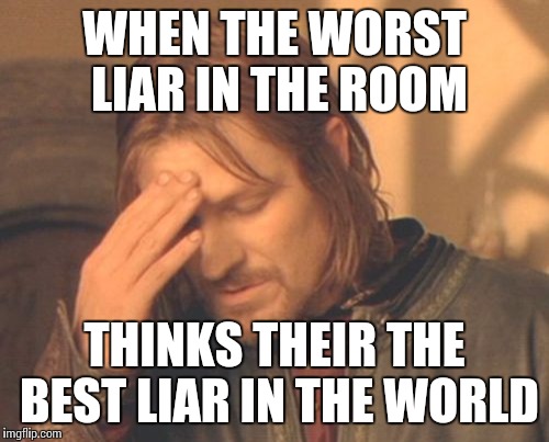 Frustrated Boromir | WHEN THE WORST LIAR IN THE ROOM; THINKS THEIR THE BEST LIAR IN THE WORLD | image tagged in memes,frustrated boromir | made w/ Imgflip meme maker