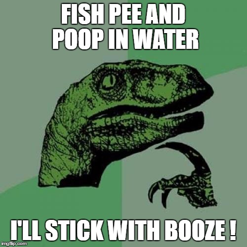 Philosoraptor Meme | FISH PEE AND POOP IN WATER I'LL STICK WITH BOOZE ! | image tagged in memes,philosoraptor | made w/ Imgflip meme maker