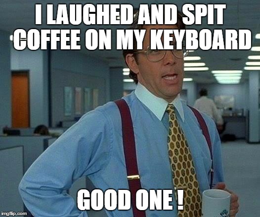 That Would Be Great Meme | I LAUGHED AND SPIT COFFEE ON MY KEYBOARD GOOD ONE ! | image tagged in memes,that would be great | made w/ Imgflip meme maker