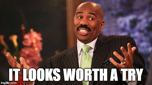 IT LOOKS WORTH A TRY | image tagged in memes,steve harvey | made w/ Imgflip meme maker