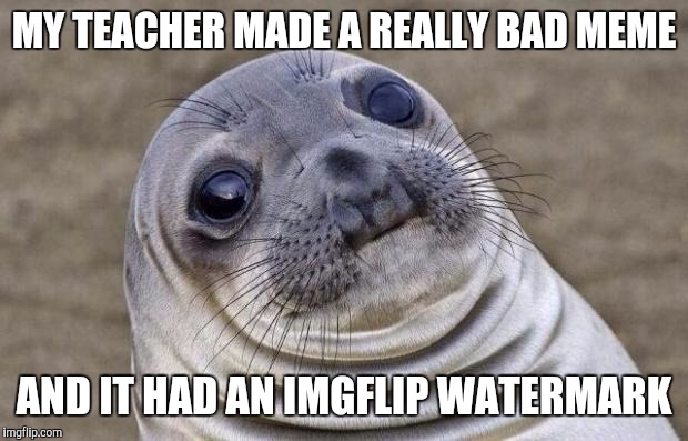 Awkward Moment Sealion Meme | MY TEACHER MADE A REALLY BAD MEME; AND IT HAD AN IMGFLIP WATERMARK | image tagged in memes,awkward moment sealion | made w/ Imgflip meme maker