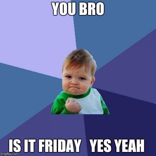 Success Kid | YOU BRO; IS IT FRIDAY 
 YES
YEAH | image tagged in memes,success kid | made w/ Imgflip meme maker