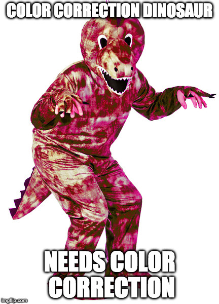 Color correction dinosaur | COLOR CORRECTION DINOSAUR; NEEDS COLOR CORRECTION | image tagged in color correction dinosaur | made w/ Imgflip meme maker