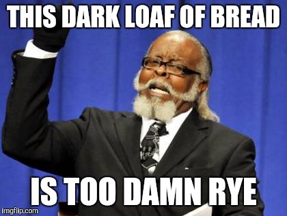 Too Damn High | THIS DARK LOAF OF BREAD; IS TOO DAMN RYE | image tagged in memes,too damn high | made w/ Imgflip meme maker
