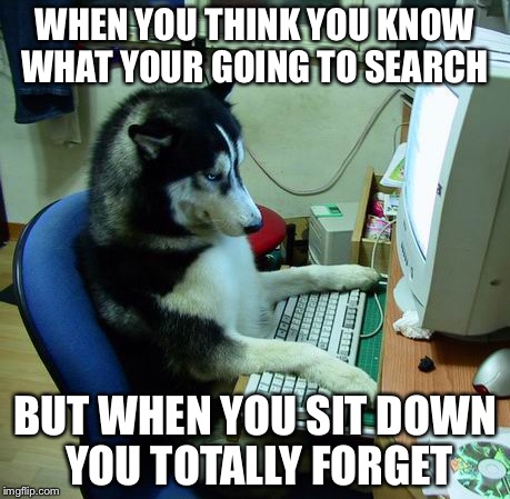 I Have No Idea What I Am Doing | WHEN YOU THINK YOU KNOW WHAT YOUR GOING TO SEARCH; BUT WHEN YOU SIT DOWN YOU TOTALLY FORGET | image tagged in memes,i have no idea what i am doing | made w/ Imgflip meme maker