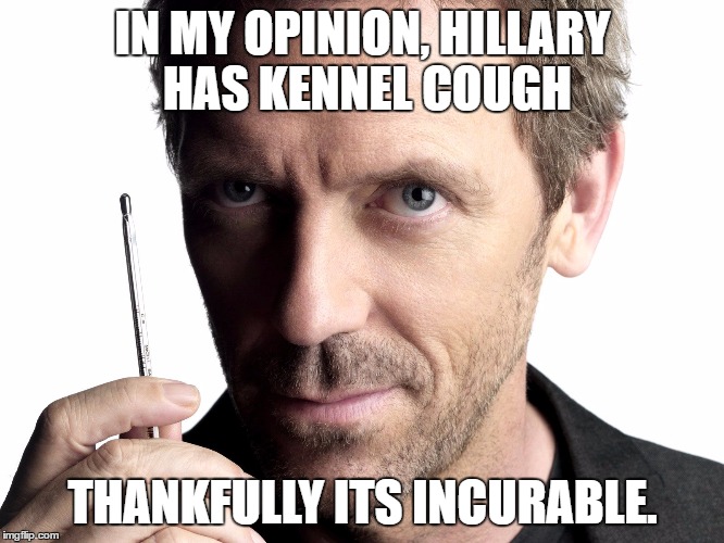 IN MY OPINION, HILLARY HAS KENNEL COUGH; THANKFULLY ITS INCURABLE. | made w/ Imgflip meme maker