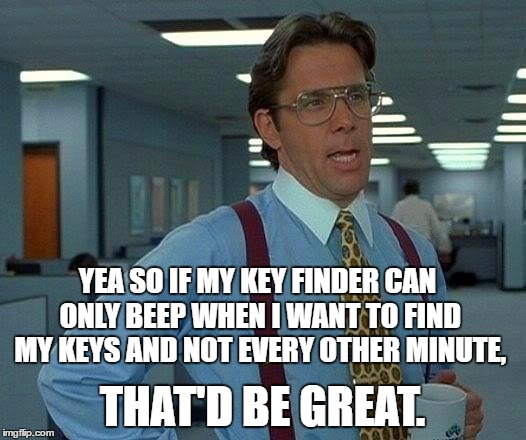 That Would Be Great | YEA SO IF MY KEY FINDER CAN ONLY BEEP WHEN I WANT TO FIND MY KEYS AND NOT EVERY OTHER MINUTE, THAT'D BE GREAT. | image tagged in memes,that would be great | made w/ Imgflip meme maker
