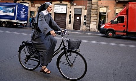 Nun on bicycle Blank Meme Template