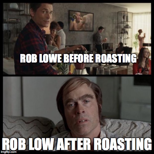 Rob Lowe Party | ROB LOWE BEFORE ROASTING; ROB LOW AFTER ROASTING | image tagged in rob lowe party | made w/ Imgflip meme maker