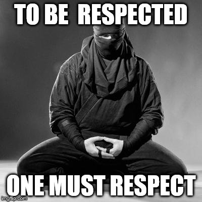 Ninja Zen | TO BE  RESPECTED; ONE MUST RESPECT | image tagged in ninja zen | made w/ Imgflip meme maker