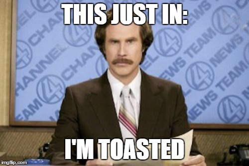 Ron Burgundy | THIS JUST IN:; I'M TOASTED | image tagged in memes,ron burgundy | made w/ Imgflip meme maker