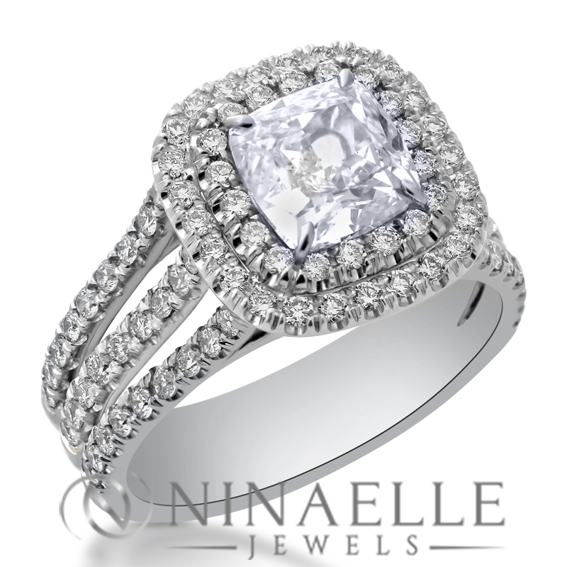 High Quality Cushion Cut Double Halo Engagement Ring @www.ninaellejewels.com Blank Meme Template