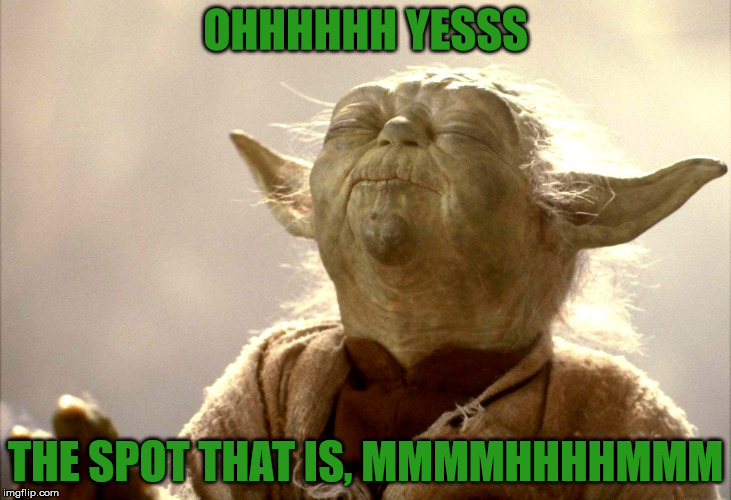 Yoda is Very Pleased | OHHHHHH YESSS; THE SPOT THAT IS, MMMMHHHHMMM | image tagged in yoda is very pleased,my templates challenge,star wars,way to go yoda,memes,the force is strong with this one | made w/ Imgflip meme maker
