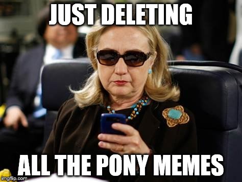 Hillary Clinton Cellphone | JUST DELETING; ALL THE PONY MEMES | image tagged in hillary clinton cellphone | made w/ Imgflip meme maker