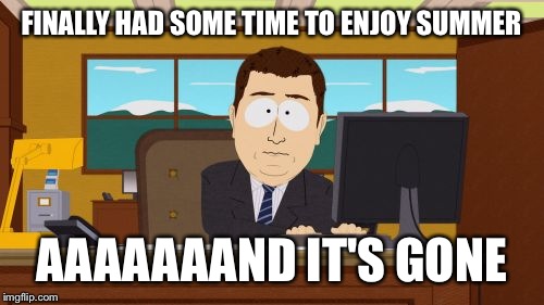 Aaaaand Its Gone | FINALLY HAD SOME TIME TO ENJOY SUMMER; AAAAAAAND IT'S GONE | image tagged in memes,aaaaand its gone | made w/ Imgflip meme maker