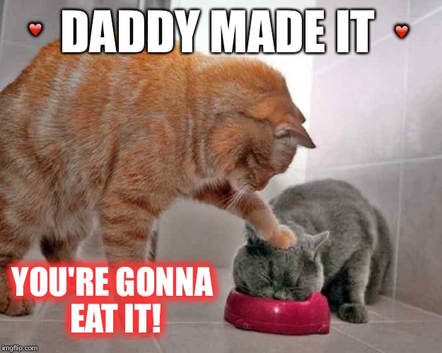 When mommy isn't home | ❤️; DADDY MADE IT; ❤️; YOU'RE GONNA EAT IT! | image tagged in memes | made w/ Imgflip meme maker
