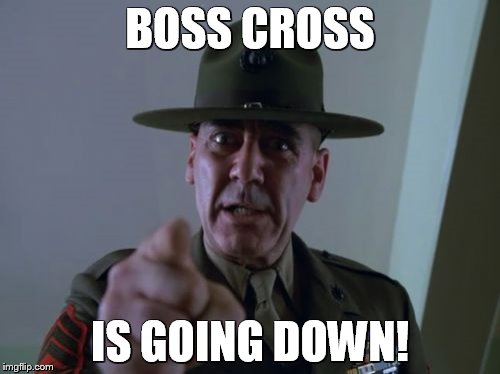 Sergeant Hartmann | BOSS CROSS; IS GOING DOWN! | image tagged in memes,sergeant hartmann | made w/ Imgflip meme maker
