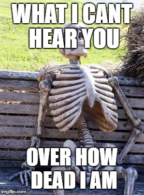 Waiting Skeleton | WHAT I CANT HEAR YOU; OVER HOW DEAD I AM | image tagged in memes,waiting skeleton | made w/ Imgflip meme maker