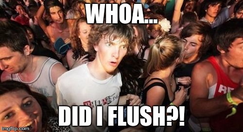 Sudden Clarity Clarence | WHOA... DID I FLUSH?! | image tagged in memes,sudden clarity clarence | made w/ Imgflip meme maker