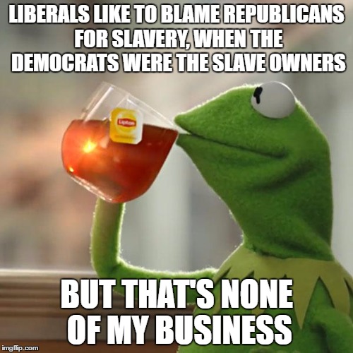 But That's None Of My Business | LIBERALS LIKE TO BLAME REPUBLICANS FOR SLAVERY, WHEN THE DEMOCRATS WERE THE SLAVE OWNERS; BUT THAT'S NONE OF MY BUSINESS | image tagged in memes,but thats none of my business,kermit the frog | made w/ Imgflip meme maker