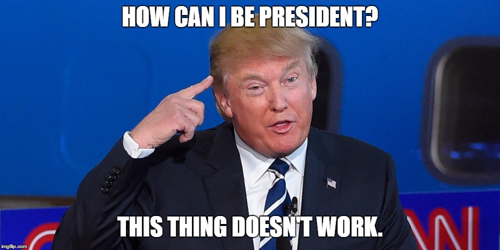 That broken brain though. |  HOW CAN I BE PRESIDENT? THIS THING DOESN'T WORK. | image tagged in donald trump,brain damage,incapable | made w/ Imgflip meme maker