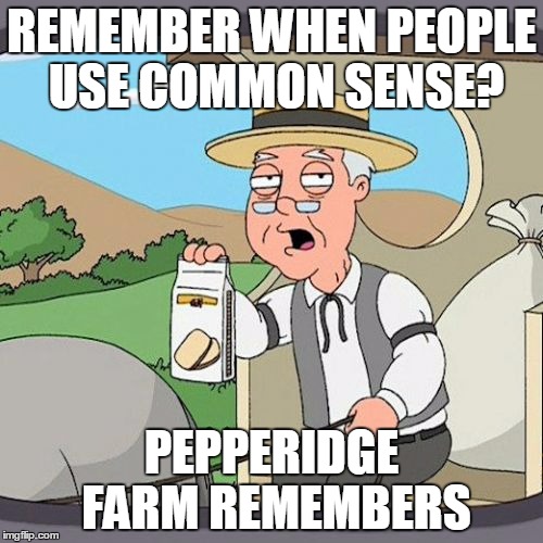 Pepperidge Farm Remembers Meme | REMEMBER WHEN PEOPLE USE COMMON SENSE? PEPPERIDGE FARM REMEMBERS | image tagged in memes,pepperidge farm remembers | made w/ Imgflip meme maker